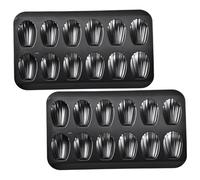 Sanfiyya Bandejas de moho de 12 cavidades, 2 piezas de bandejas de pastel de Madeleine/Whoopie de 2 piezas, moldes de horno de acero de carbono de grado comercial negro para horno (9x6 pulgadas)