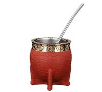 Sanfly Taza paraguaya de Acero Inoxidable de Doble Pared, Fondo Plano con Pajita, Textura de caparazón de Tortuga, Mate térmico de cáscara de Huevo.