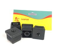 Sanfor | Conteras de Goma Cuadrada Flexible Negro con Rosca 30x30 Diámetro 10mm Paquete 4 unidades