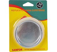 Sanfor Juntas Goma + Filtro para Cafetera Italiana, 12 Tazas, Caucho Blanco, Aluminio, 92 x 75 x 8 mm, 87027