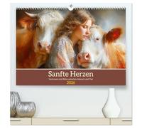 Sanfte Herzen. Vertrauen und Nähe zwischen Mensch und Tier (hochwertiger Premium Wandkalender 2026 DIN A2 quer), Kunstdruck in Hochglanz: Einfühlsame ... zwischen Menschen, Kühen und Kälbern