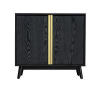 Sango Cortland - Armario decorativo de 2 puertas, elegante armario de almacenamiento negro con asas de latón, estante ajustable, diseño moderno minimalista de mediados de siglo, muebles elegantes y