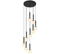 SANGPAO Decoración del hogar Candelabros de escalera larga de vidrio de leche para techos altos Lámpara colgante moderna de mediados de siglo dorado Candelabros de granja negros para vestíbulo Entrada