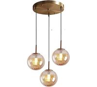 SANGPAO Decoración del hogar Lámpara colgante de techo con bola de cristal dorada moderna nórdica de mediados de siglo, iluminación de cocina con globo ámbar de hierro y metal sobre la isla para comed