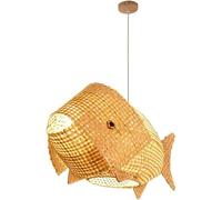 SANGPAO Lámpara colgante de ratán con forma de pez para decoración del hogar moderna, lámpara de bambú tejida natural, lámpara de techo colgante con linterna de mimbre grande, lámpara de granja vintag