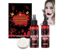 Sangre Artificial Lavable - Kit de Sangre Falsa Líquida No Tóxica | Fácil de Limpiar Efecto Realista para Maquillaje Halloween | Accesorio de Maquillaje para Vampiros, Zombie, Cosplay, Teatro