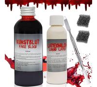 Sangre Falsa, 100 ml Fake Blood, Halloween Sangre Falsa, Halloween Efecto Especial de Maquillaje, Sangre Falsa Lavable, Maquillaje Halloween, Pintura Sangre para Zombie Vampiro Herida Maquillaje