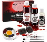 Sangre Falsa de Halloween, 58 ml de Sangre Clara, 48 ml de Sangre Oscura, 28 ml de látex líquido, Lavable, Pintura Facial, Pincel de Maquillaje y Esponja, para heridas de Vampiro Zombi
