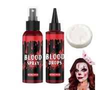 Sangre Falsa en Spray,Kit De Sangre Falsa | Spray y Gotas de Maquillaje para Disfraces Unisex de Vampiro Zombi Cosplay Fiesta Máscaras