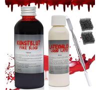 Sangre falsa halloween,100 ml Sangre artificial,leche de látex de 60 ml maquillaje halloween Lavable sangre falsa Vampiro sangre cosplay para Halloween, zombi, vampiro