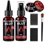 Sangre Falsa Halloween Kit - Fake Blood para Maquillaje Halloween | 50ml Spray de Sangre, 50ml Sangre Líquida, 50g Gel de Sangre Falsa, Lavable Sangre para Makeup, Zombi, Vampiro, Cosplay