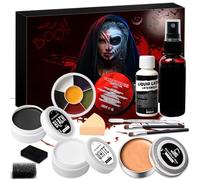 Sangre Falsa Halloween, Sangre Halloween kit Spray de Sangre Falsa + Gel de Sangre Falsa + Látex + Paleta de Maquillaje de 6 Colores + Cera Para Cicatrices + Maquillaje de Payaso (Negro, Blanco)