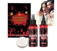 Sangre Falsa Lavable | Kit De Maquillaje De Sangre Artificial - Jabón Limpiador en Spray Accesorios para Fiestas de Disfraces Pintura Facial Vampiros Zombis Disfraces