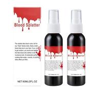 Sangre falsa, paquete de 2 unidades de 60 ml de aerosol de sangre falsa de Halloween, salpicaduras de sangre falsa, lavable, líquido de sangre falsa, sangre falsa para ropa y payasos vampiros zombies,