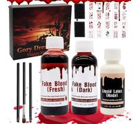Sangre Falsa Set, Sangre Falsa Maquillaje Halloween, Halloween Sangre Falsa, Sangre Falsa Carmesí, Latex Liquido, Brochas, Esponjas, Lavable, Para Hallowee, Zombie, Vampiro, Maquillaje de Teatro