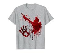Sangrienta Camiseta Salpicaduras De Sangre Huella Zombie Camiseta, Hombre, Gris Jaspeado, 6XL