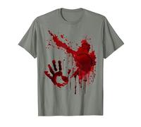 Sangrienta Camiseta Salpicaduras De Sangre Huella Zombie Camiseta, Hombre, Verde Militar Jaspeado, M