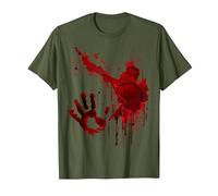 Sangrienta Camiseta Salpicaduras De Sangre Huella Zombie Camiseta, Hombre, Verde Oliva, XL
