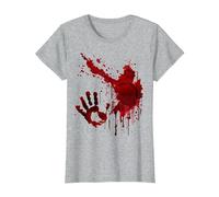 Sangrienta Camiseta Salpicaduras De Sangre Huella Zombie Camiseta, Mujer, Gris Jaspeado, XL