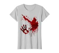Sangrienta Camiseta Salpicaduras De Sangre Huella Zombie Camiseta, Mujer, Plata, S