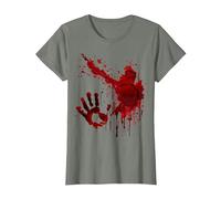 Sangrienta Camiseta Salpicaduras De Sangre Huella Zombie Camiseta, Mujer, Verde Militar Jaspeado, XXL