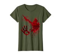 Sangrienta Camiseta Salpicaduras De Sangre Huella Zombie Camiseta, Mujer, Verde Oliva, L