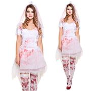 Sangriento Novia Zombie Traje de Novia Y Velo Halloween Disfraz Adulto