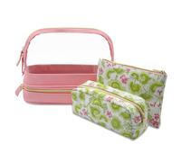 Sangula·Valley Bolsa de Maquillaje 3Pcs, Neceser Transparente de Doble Capa,Bolsa de Aseo para Mujer, Artículos Esenciales de Viaje (Rosa)