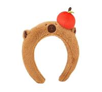 SANGXIU Diadema de felpa con forma de capibara de dibujos animados para adolescentes, para maquillaje, lavado de cara, deportes, antideslizante, 50-60 cm, color manzana