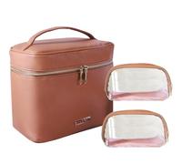 SANHECUN Neceser de maquillaje de viaje, neceser de maquillaje, estuche de cepillo, bolsa de lavado, bolsa de cosméticos, juego de organización de 3 piezas, Marrón, Esenciales de viaje