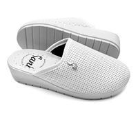 Sani' Chanclas sanitarias para mujer Pantuflas con parte superior microperforada para juanetes súper cómodas, ligeras y transpirables, zapatos de trabajo de cuero genuino, Color blanco., 36 EU