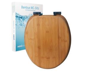 sanicomfort Asiento de inodoro de bambú con descenso automático, de madera auténtica, cierre suave, antibacteriano, resistente, ovalado, universal, bisagras de acero inoxidable, color oscuro