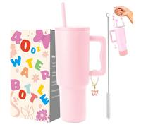 Sanilinwild Vaso de 40 onzas con asa y popote y 6 accesorios de taza, taza de viaje sin BPA, botella de agua, fácil de llevar, taza de café de viaje, apta para lavavajillas, regalos de vacaciones para