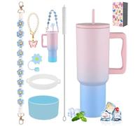 Sanilinwild Vaso de 40 onzas con asa y popote y 6 accesorios de taza, taza de viaje sin BPA, botella de agua, fácil de llevar, taza de café de viaje, apta para lavavajillas, regalos de vacaciones para