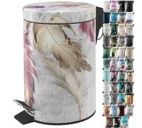 Sanilo Cubo de basura para el baño 3 L con dispositivo automático de descenso, muchas papeleras nuevas a elegir para el baño, con contenedor interior (Plumas)