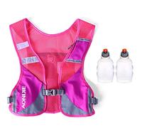 SANIQUEEN.G Ligero Mochila de Hidratación Superior Chaleco para Marathoner Ciclismo Trail Running Hombre Mujer (Rosa con 250ml botellas de agua)