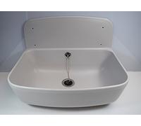 SANIT Fregadero de pared gris (fregadero de plástico resistente a los golpes, ancho 49,5 cm, capacidad 13,5 l, con rebosadero, válvula de desagüe G1 1/2, tapón con cadena) 60.001.66..0099