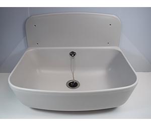 SANIT Fregadero de pared gris (fregadero de plástico resistente a los golpes, ancho 49,5 cm, capacidad 13,5 l, con rebosadero, válvula de desagüe G1 1/2, tapón con cadena) 60.001.66..0099