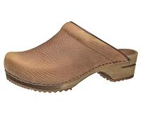 Sanita Chrissy | Zuecos Abiertos | Producto Artesanal Original para Mujer | Zuecos de Piel con Suela de Madera | Marrón | 38 EU