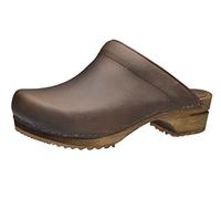 Sanita Chrissy | Zuecos Abiertos | Producto Artesanal Original para Mujer | Zuecos de Piel con Suela de Madera | Marrón Oscuro | 41 EU