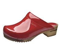 Sanita Classic Patent | Zuecos Abiertos | Producto Artesanal Original para Mujer | Zuecos de Piel con Suela de Madera | Rojo | 37 EU