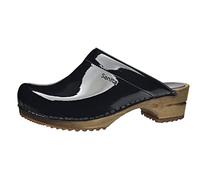 Sanita Classic Patent | Zuecos Abiertos | Producto Artesanal Original para Mujer | Zuecos de Piel con Suela de Madera | Negro | 36 EU