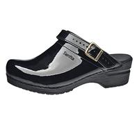 Sanita Freya | Zuecos Abiertos | Producto Artesanal Original para Mujer | Plantilla de Forma anatómica con Espuma Blanda | Correa de talón Ajustable | Negro | 38 EU