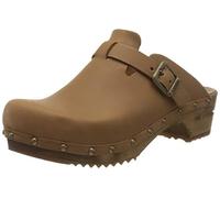Sanita Kristel | Zuecos Abiertos | Producto Artesanal Original para Mujer | Zuecos de Piel con Suela de Madera | Marrón Claro | 38 EU