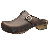 Sanita Kristel | Zuecos Abiertos | Producto Artesanal Original para Mujer | Zuecos de Piel con Suela de Madera | Marrón Oscuro | 38 EU