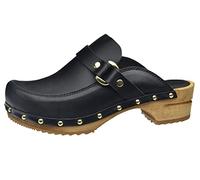 Sanita Lillen | Zuecos Abiertos | Producto Artesanal Original para Mujer | Zuecos de Piel con Suela de Madera sostenible | Negro | 36 EU