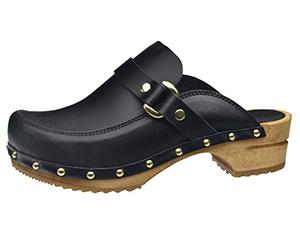 Sanita Lillen | Zuecos Abiertos | Producto Artesanal Original para Mujer | Zuecos de Piel con Suela de Madera sostenible | Negro | 37 EU