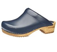 Sanita Lotte | Zuecos Abiertos | Producto Artesanal Original para Mujer | Zuecos de Piel con Suela de Madera | Azul | 42 EU