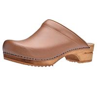 Sanita Lotte | Zuecos Abiertos | Producto Artesanal Original para Mujer | Zuecos de Piel con Suela de Madera sostenible | Marrón coñac | 38 EU