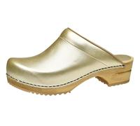 Sanita Lotte | Zuecos Abiertos | Producto Artesanal Original para Mujer | Zuecos de Piel con Suela de Madera sostenible | Oro | 39 EU